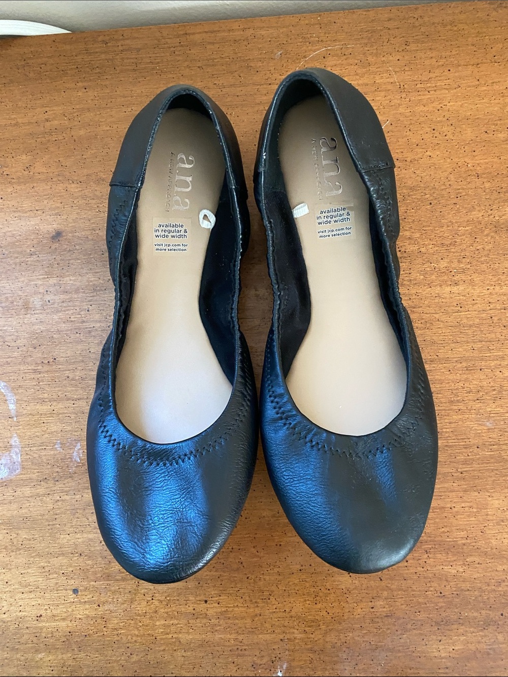 a.n.a Black Leather Slip-On Ballet Flats